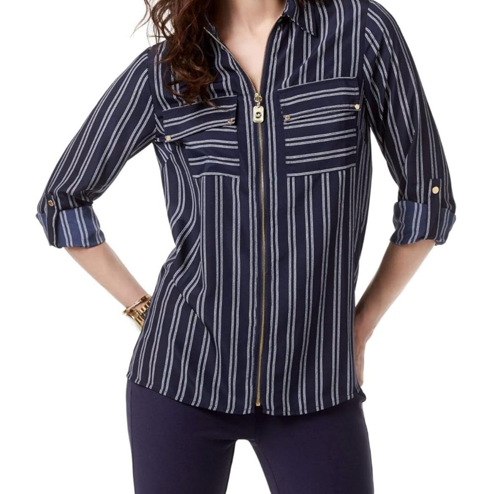 Michael Kors Striped Zip Front Top